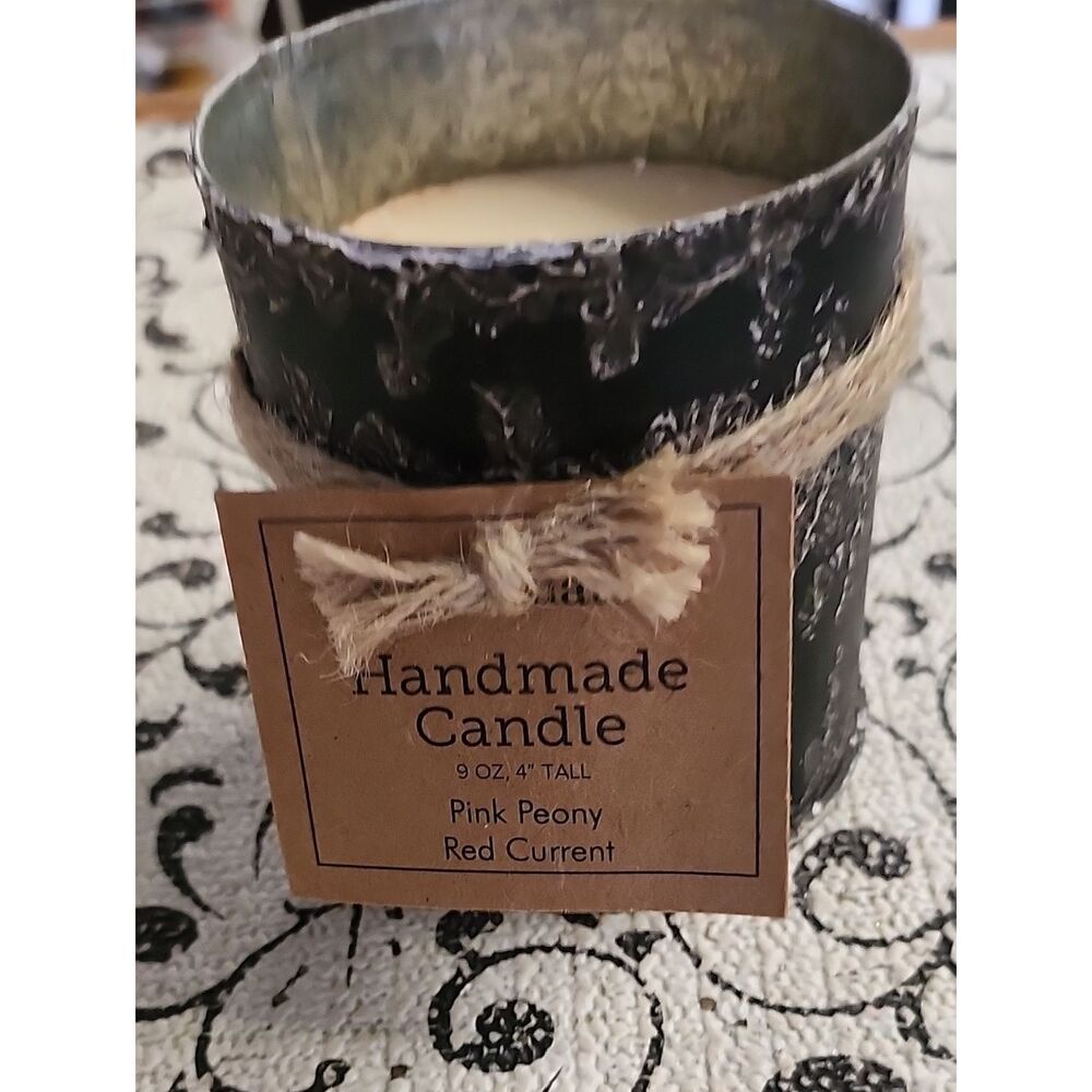 Handmade Pink Peony & Red Currant Candle - Black Rustic Tin